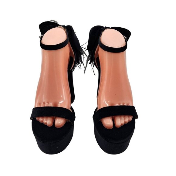 Antonio Melani Platform Sandals Size 7.5 Black Velvet feathers Rhinestone 663 - Picture 2 of 14